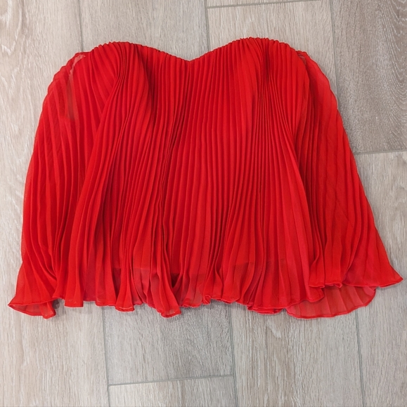 Red Strapless Sweetheart Chiffon Top - Picture 1 of 5